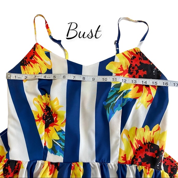 Shein Sunflower Blue White Stripe Spaghetti Strap Knee Length Sundress Size L - Picture 13 of 16